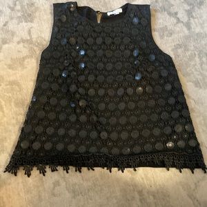 Chaus black blouse with lace